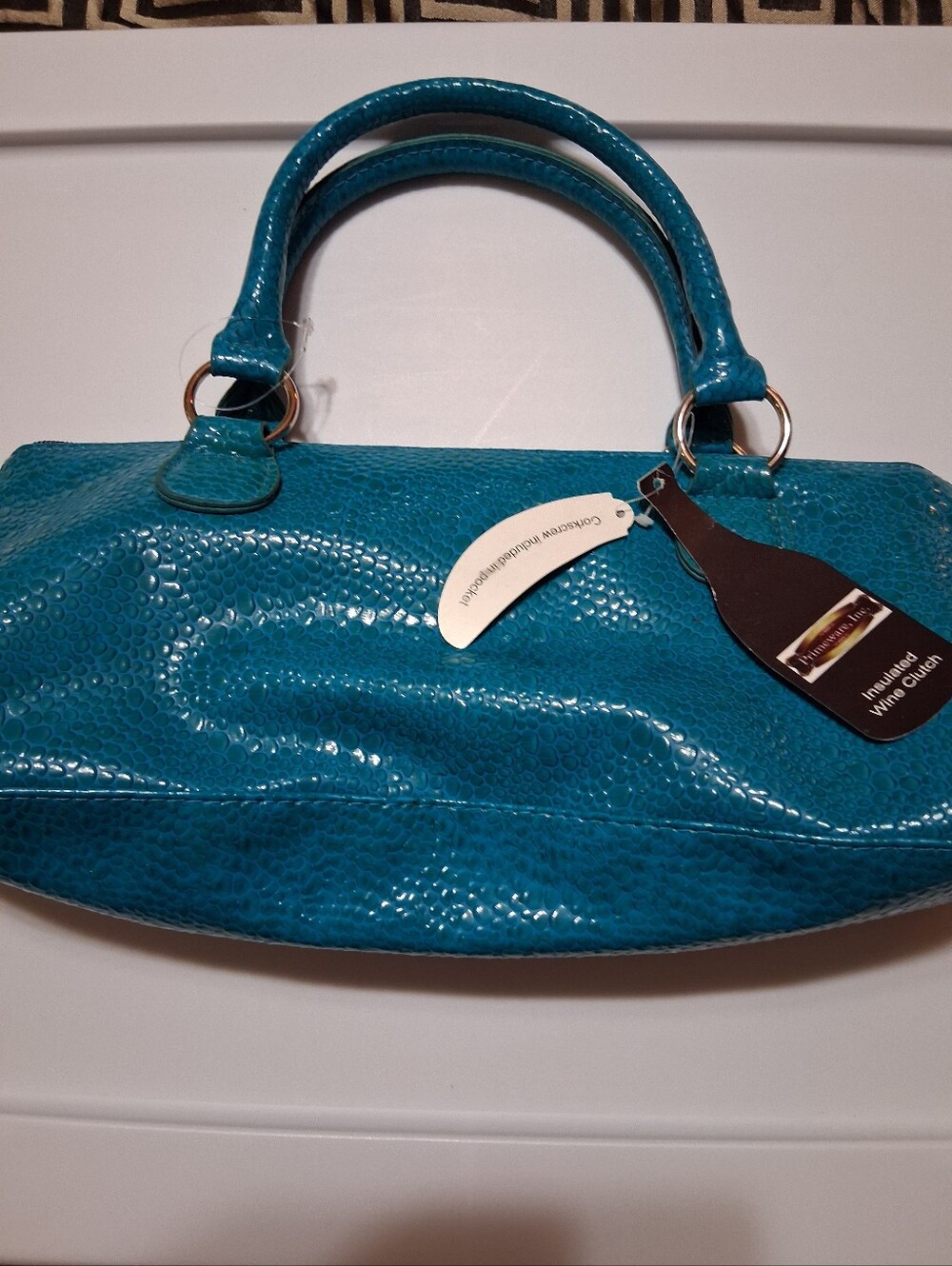 Primeware Inc. Insulated Wine Clutch Bag turquoise snakeskin/crocodile texture
